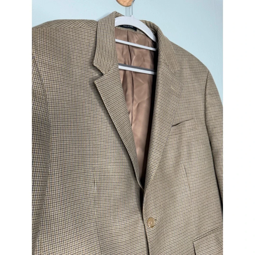 Lauren Ralph Lauren houndstooth silk wool‎  blazer jacket light brown tan